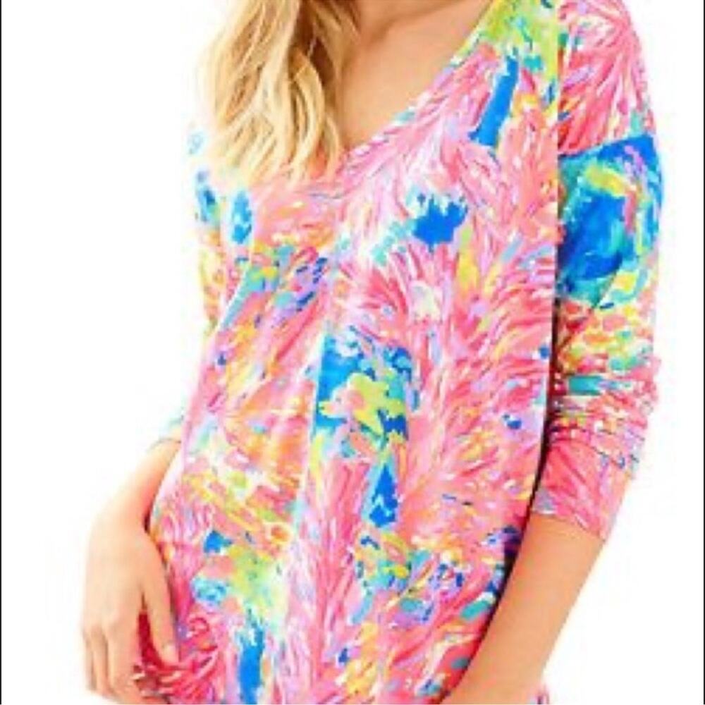 Treena top in Multi Palm Beach Coral Pink Blue Size S